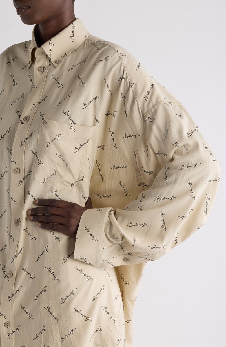 Balenciaga Logo Jacquard Cocoon Button-Down Shirt, Alternate, color, 