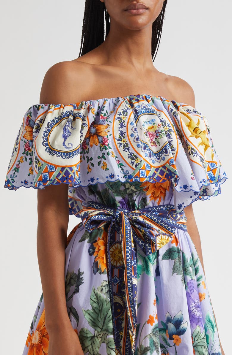 Camilla Luscious in Lisbon Off the Shoulder Belted Organic Cotton Dress, Alternate, color, Luscious In Lisbon