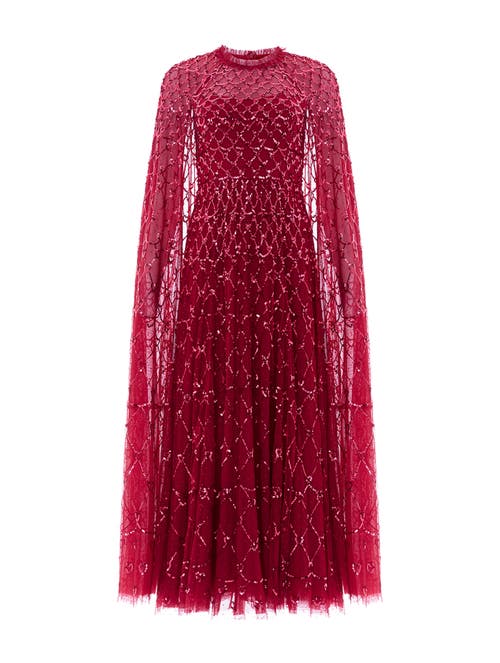 Needle & Thread Heart Lattice Cape Ankle Gown In Red