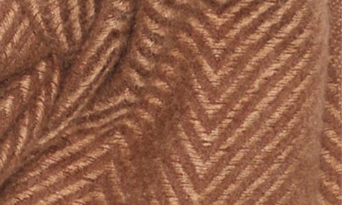 Vince Camuto Chevron Wrap Scarf & Faux Fur Pompom Beanie Set In Brown