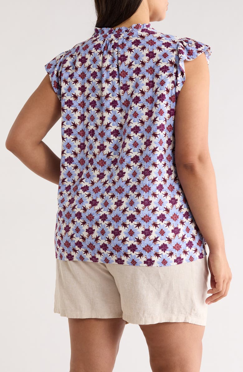 Caslon<sup>®</sup> Flutter Sleeve Print Popover Top, Alternate, color, Ivory- Purple Millie Tile