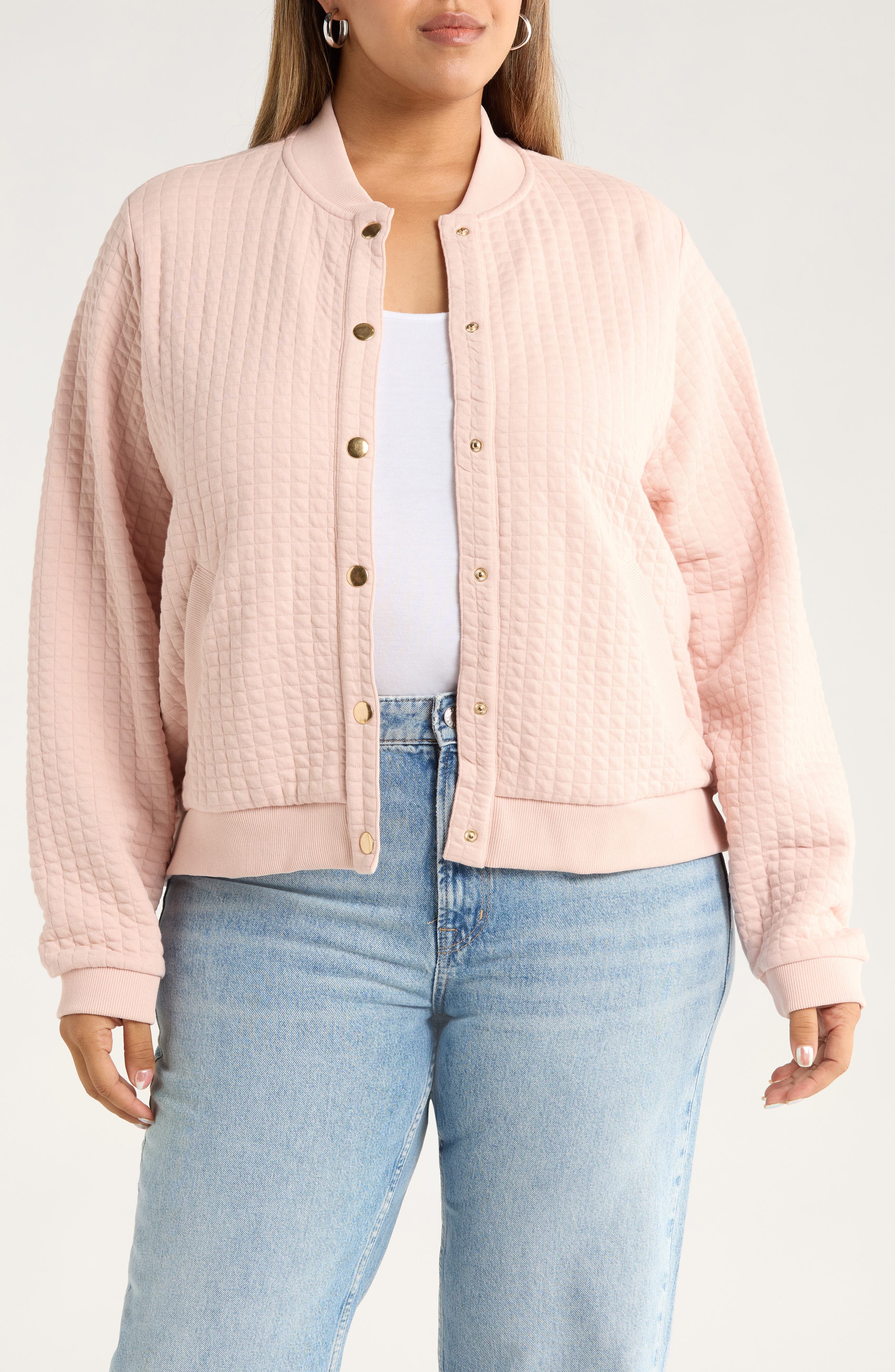Caslon® Quilted Cotton Bomber Jacket