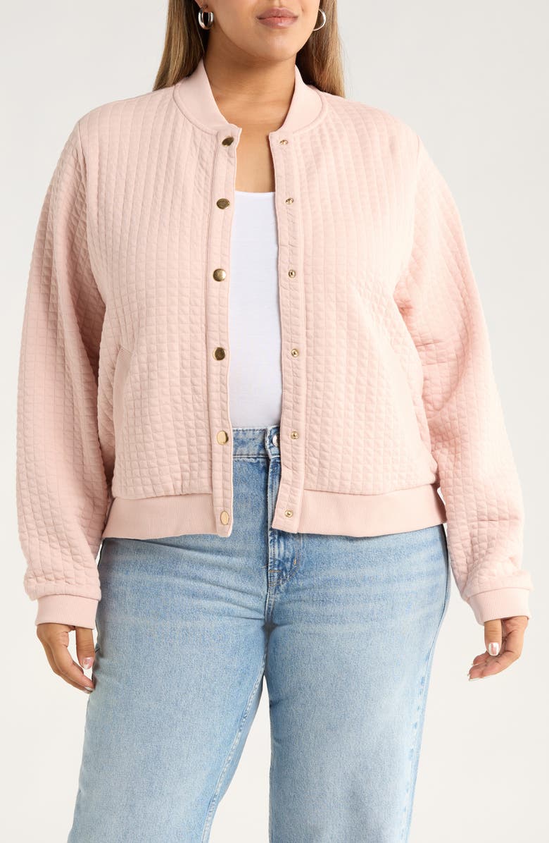 Caslon<sup>®</sup> Quilted Cotton Bomber Jacket, Main, color, Pink Smoke