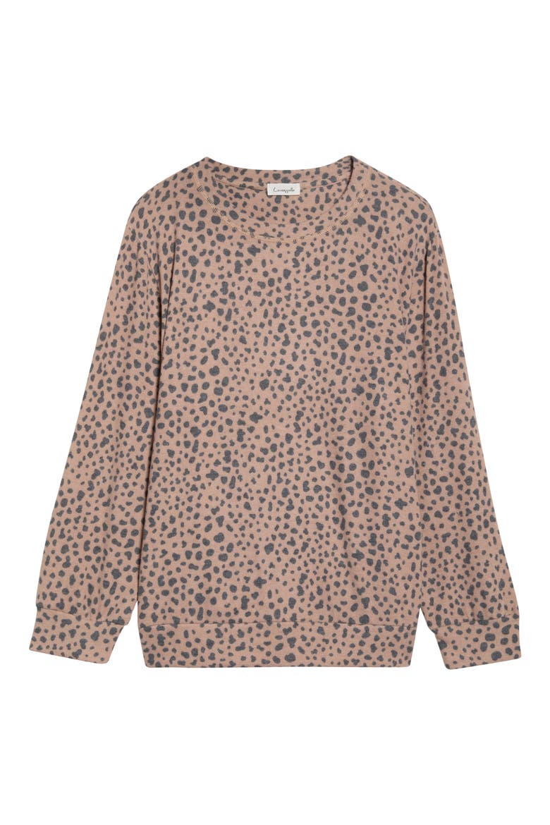 Brushed Animal Print Long Sleeve Crewneck Top, Alternate, color, BLUSH/ CHARCOAL