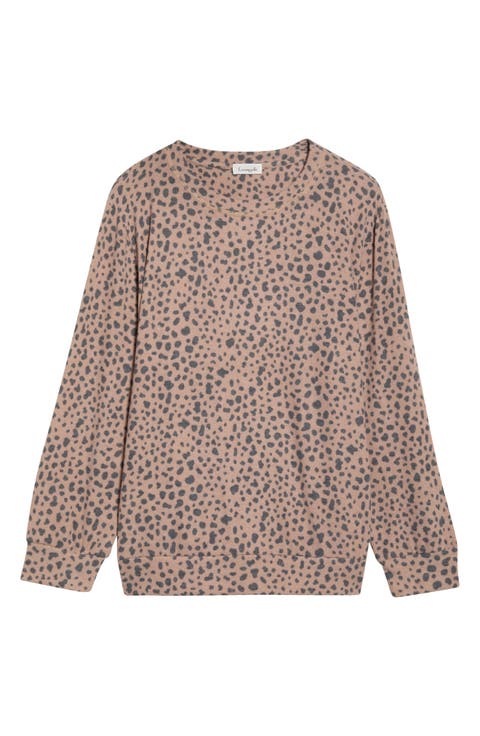 Brushed Animal Print Long Sleeve Crewneck Top (Plus)