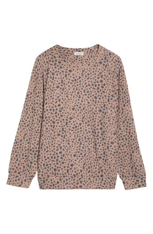 Loveappella Brushed Animal Print Long Sleeve Crewneck Top In Neutral