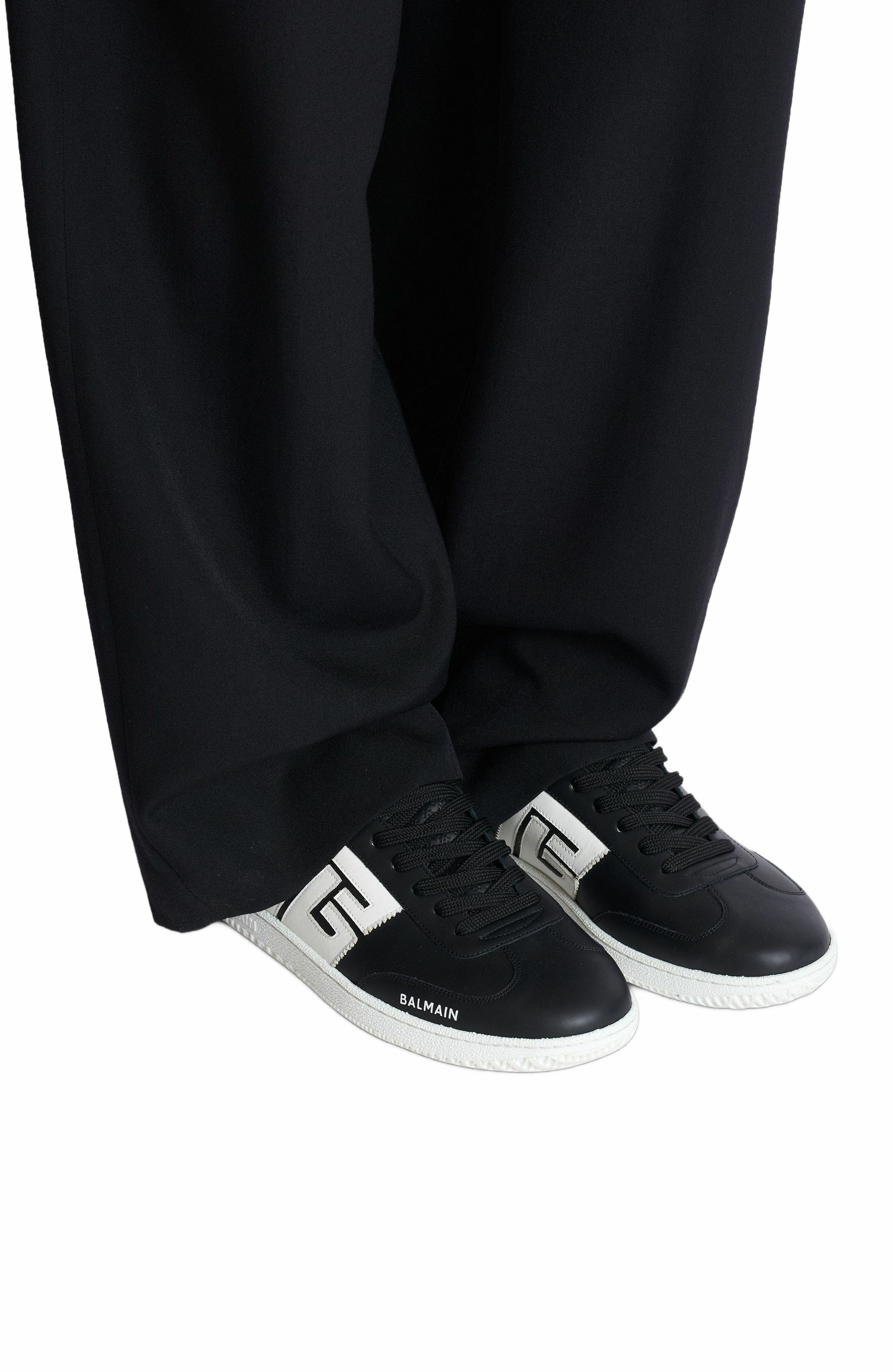 Calfskin Balmain Swan Trainers, Alternate, color, Black