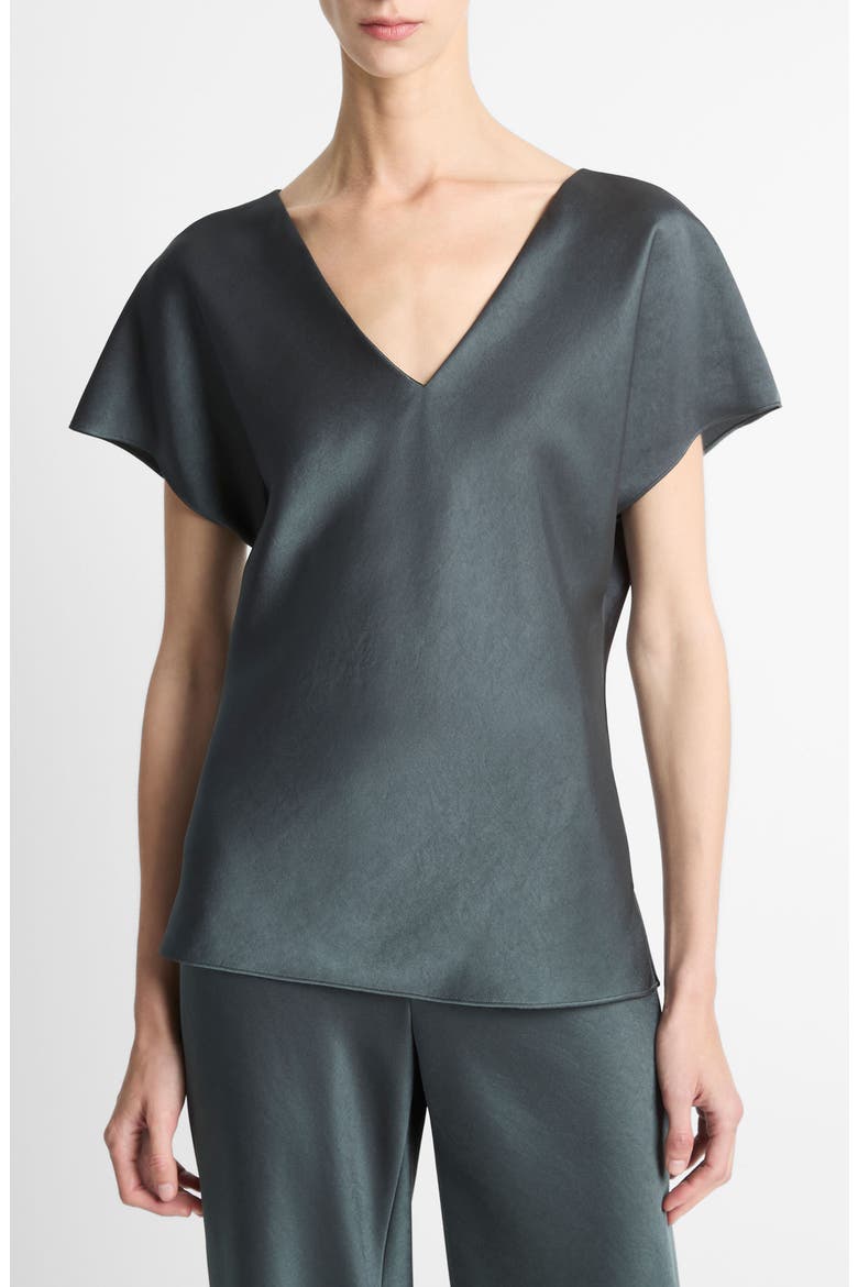 Cap Sleeve V-Neck Top, Main, color, MALACHITE