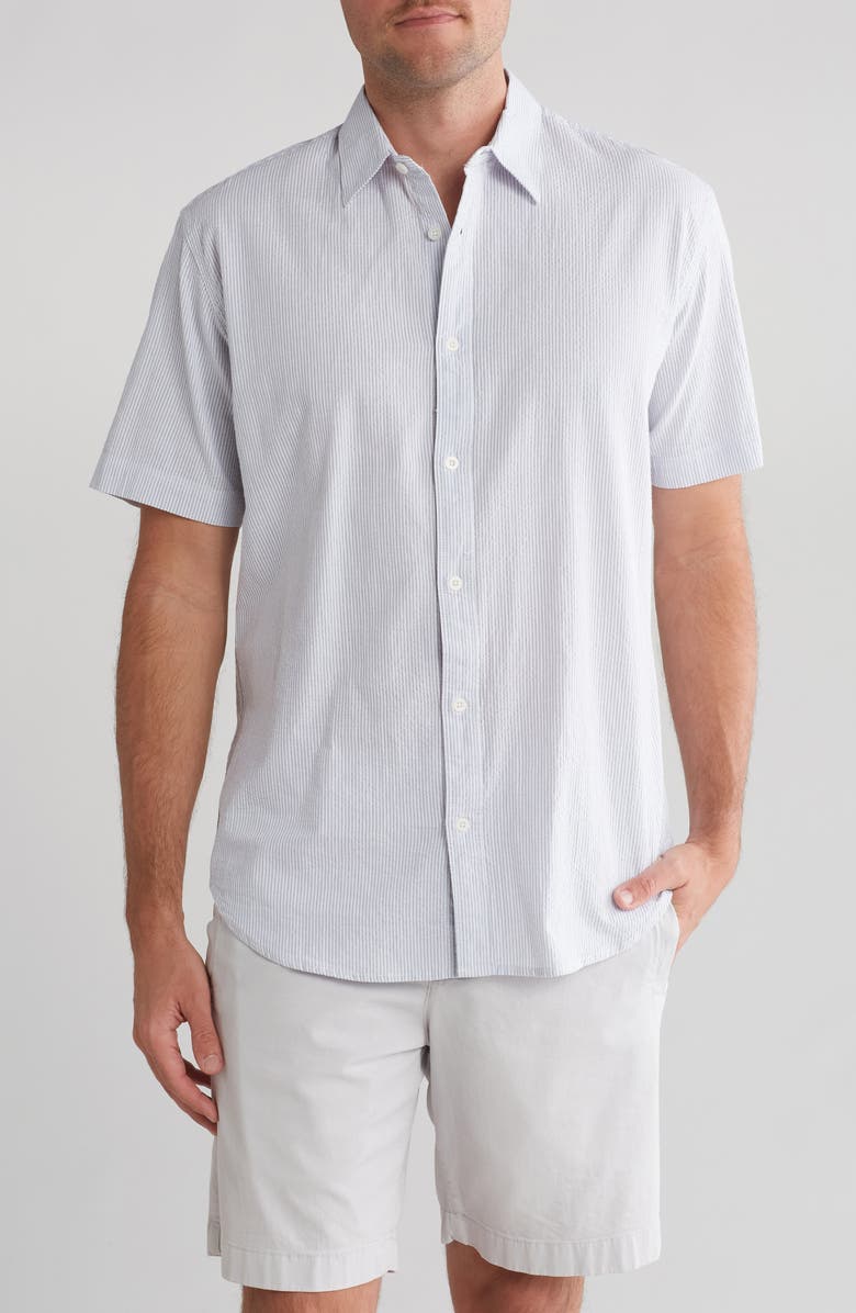 Coastaoro Niko Stripe Cotton Short Sleeve Button-Up Shirt, Main, color, 