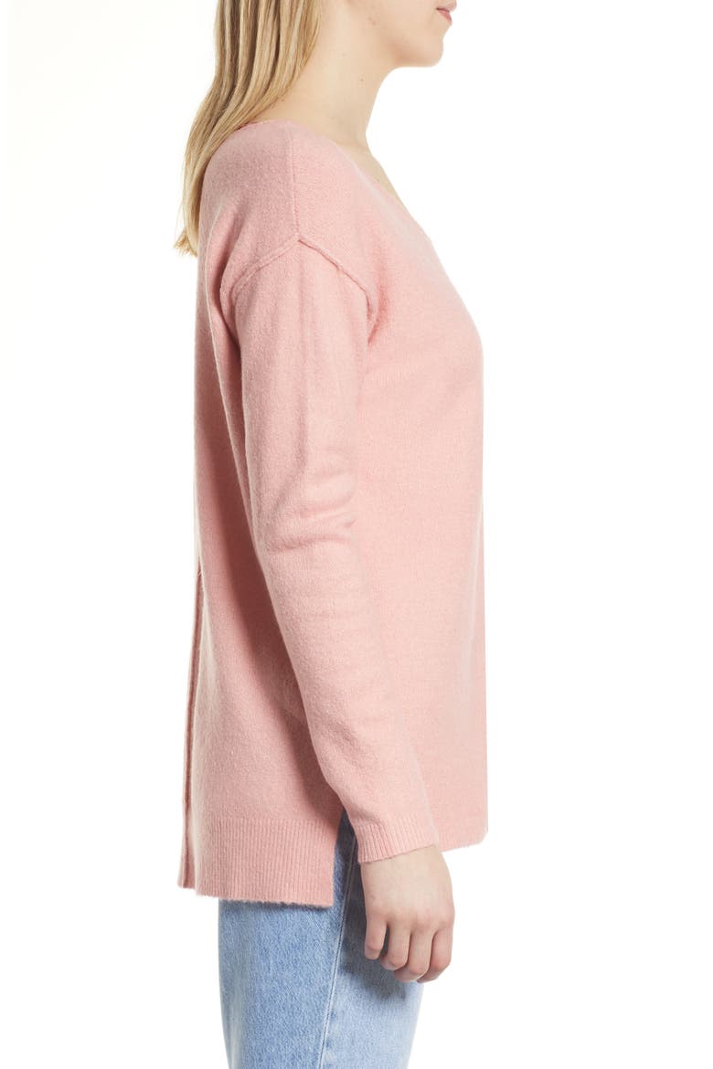 Women's High/Low V-Neck Sweater, Alternate, color, PINK BRIDE