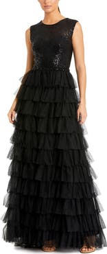 Mac Duggal Ruffle Tiered Sequin High Neck Gown