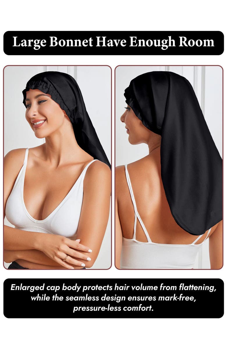 SILKSILKY Elegant Long Pure Silk Bonnet, Alternate, color, Black