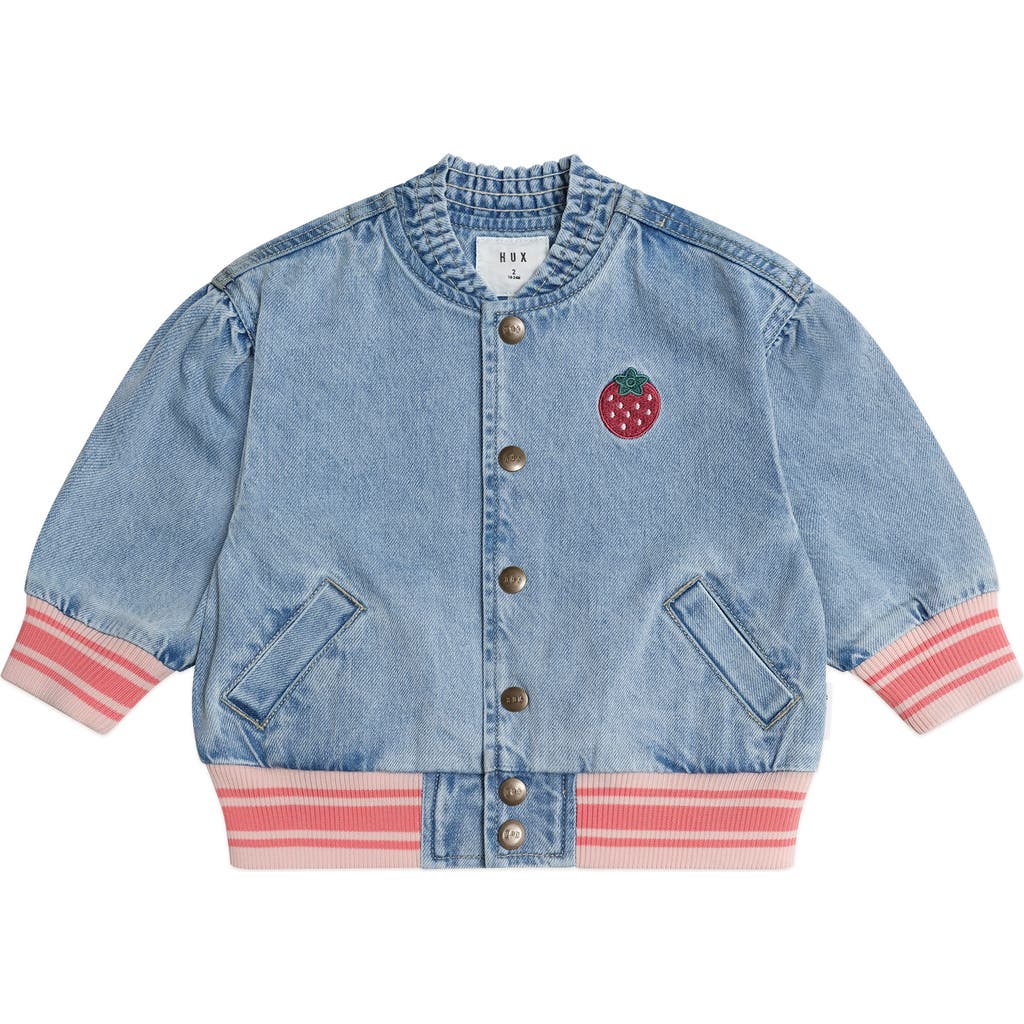 Huxbaby Dreamy Denim Strawberry Bomber In Blue