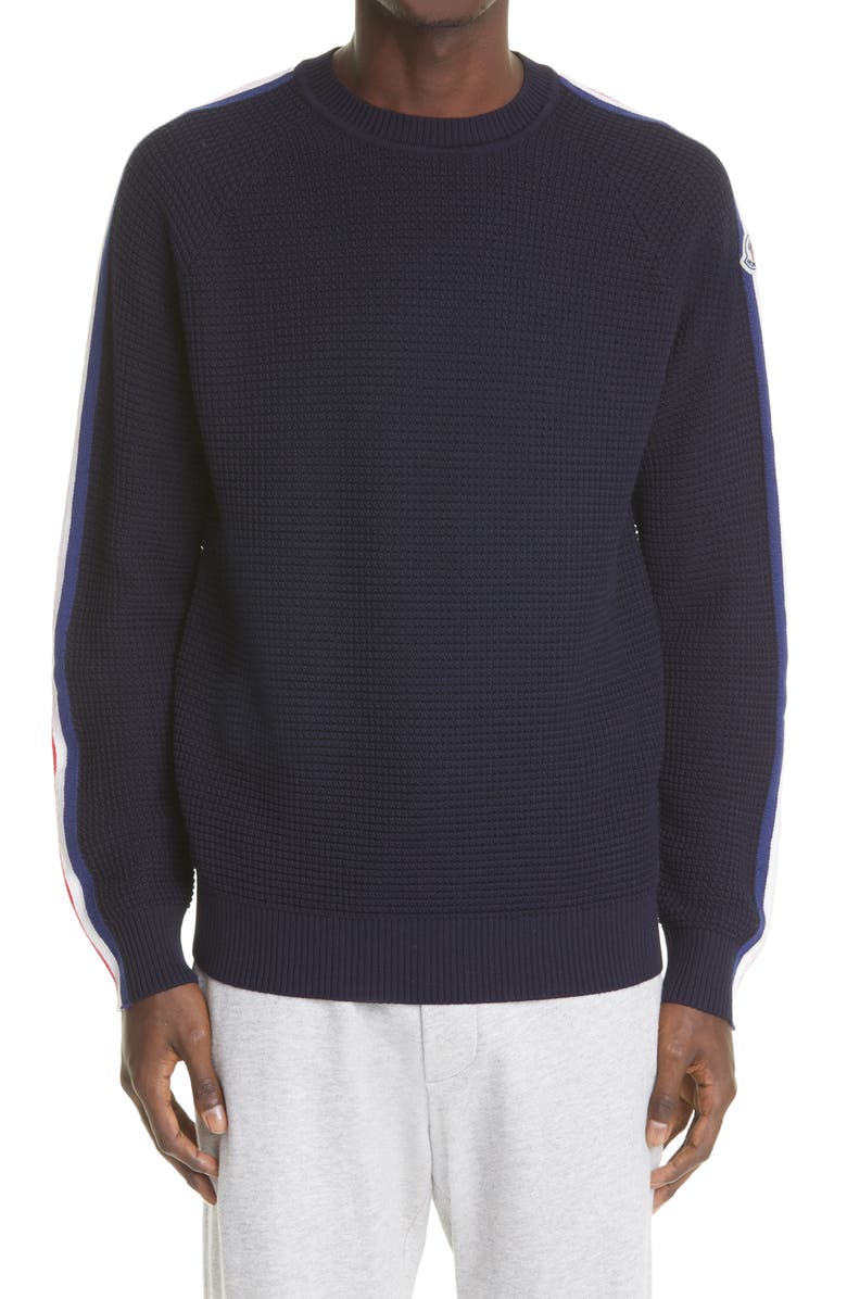 Moncler Piped Sleeve Waffle Knit Sweater, Main, color, 