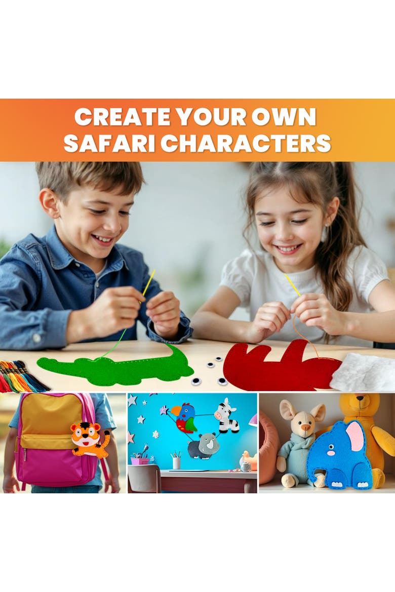 Kids Sewing Craft Kit with Felt Toys, Alternate, color, Safari