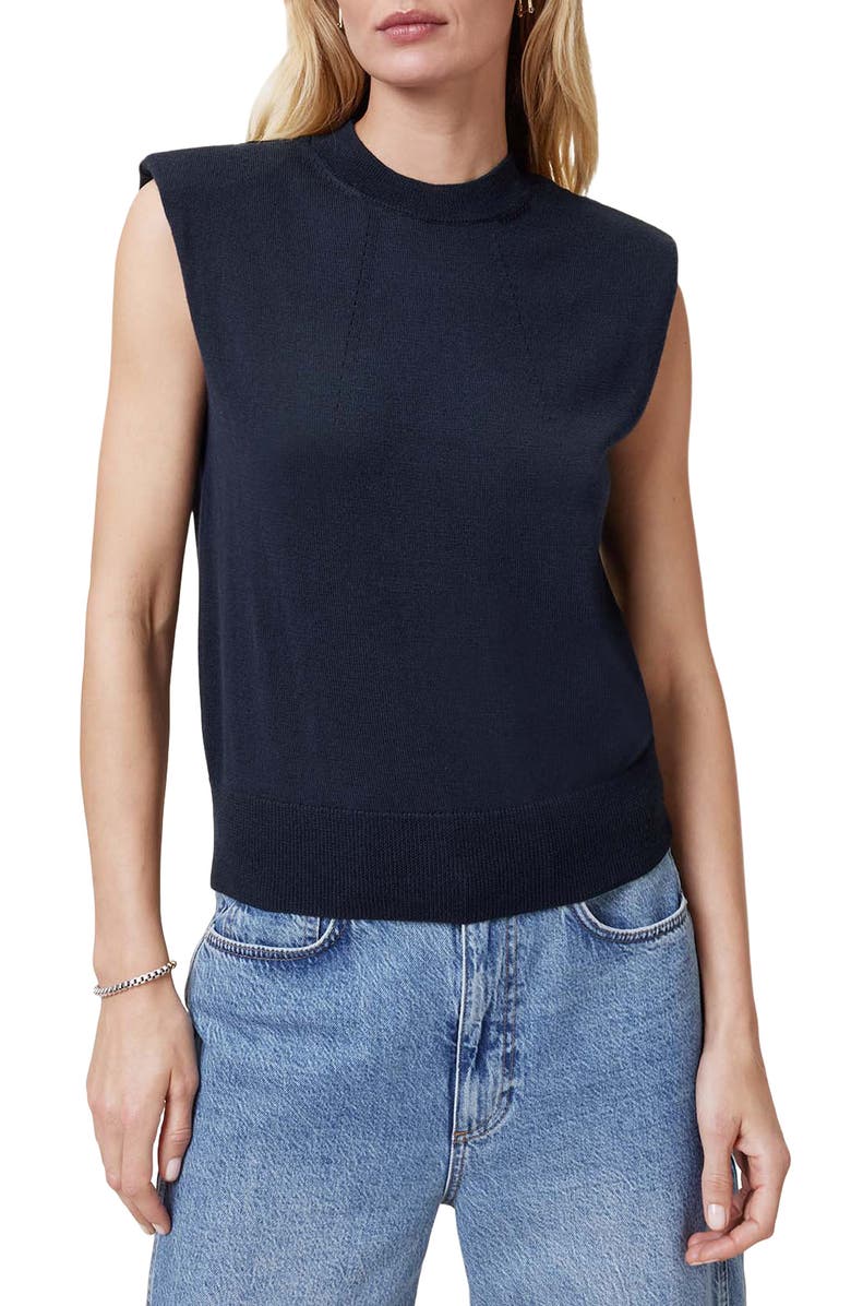 AllSaints Kayla Cap Sleeve Merino Wool Sweater, Main, color, Ink Blue
