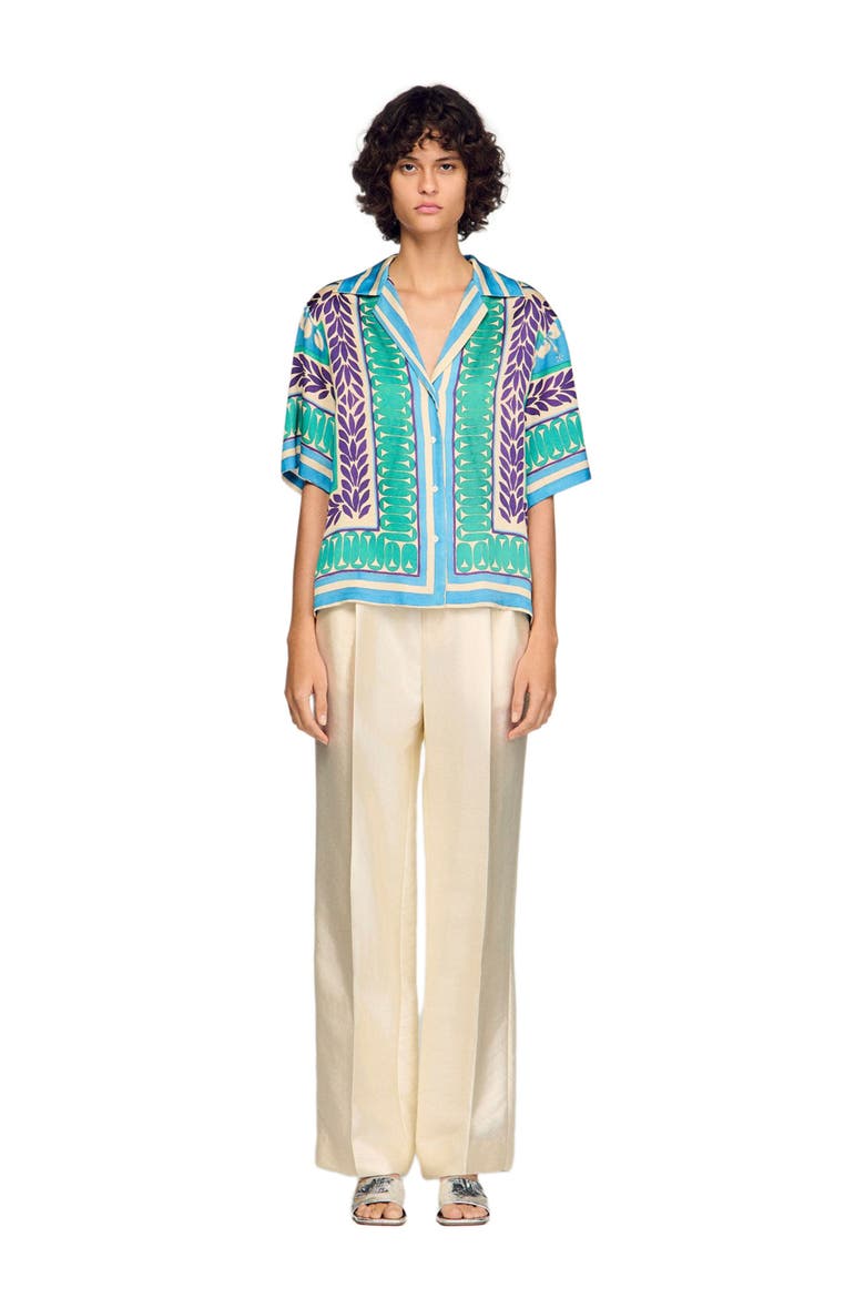 Flower print shirt, Alternate, color, Green / purple