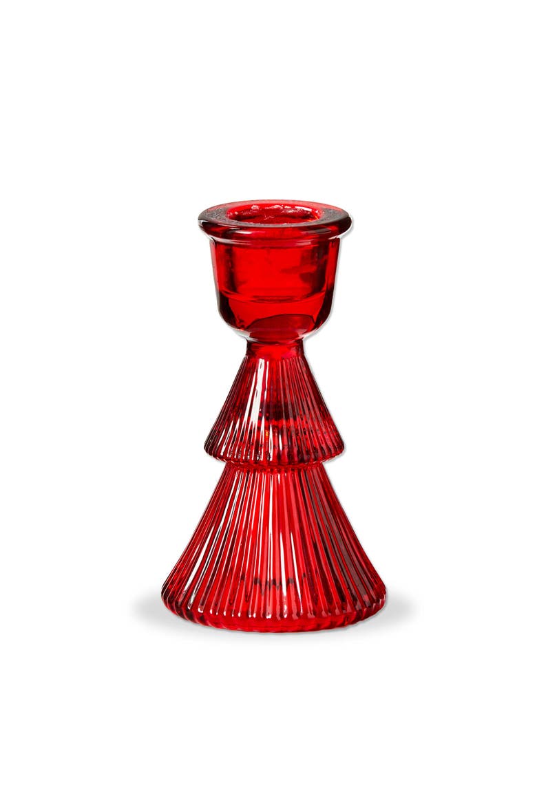 Red Glass Ribbed Taper Candle Holder for Christmas Decor, Main, color, Red