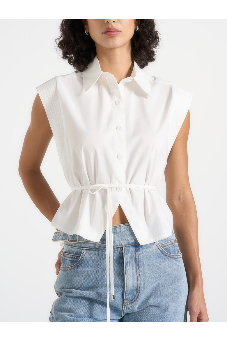 Malia Wide Shoulder Cropped Shirt, Alternate, color, White