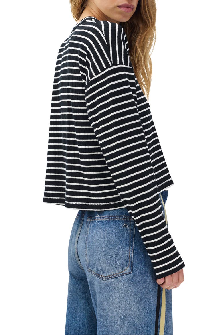 Stripe Long Sleeve Rib Top, Alternate, color, BLACK MULTI