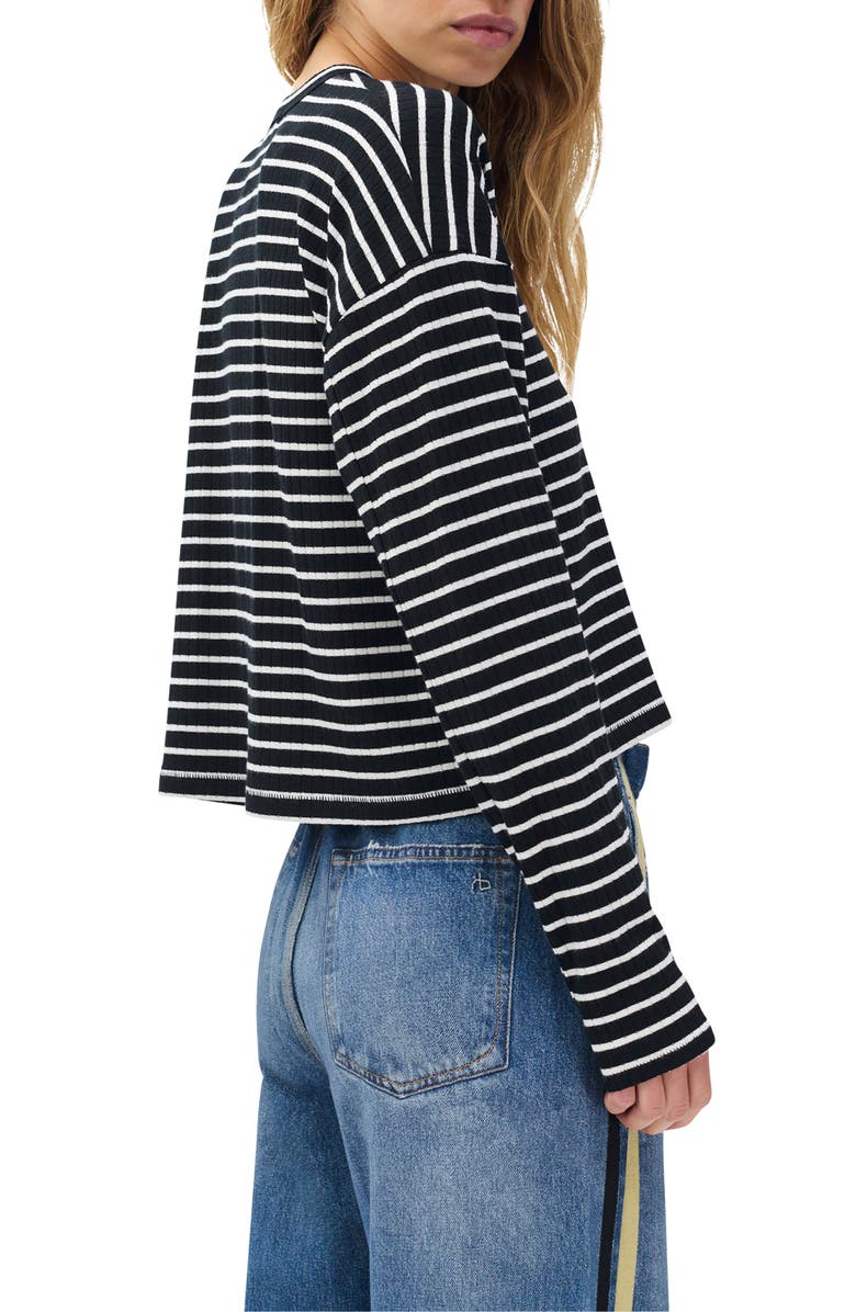 rag & bone Stripe Long Sleeve Rib Top, Alternate, color, Black Multi
