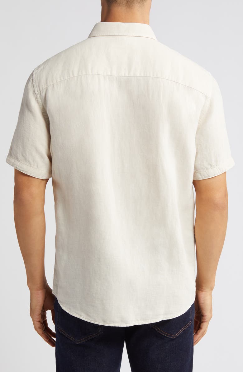 Johnston & Murphy Antique Dyed Linen Blend Short Sleeve Button-Down Shirt, Alternate, color, Light Gray