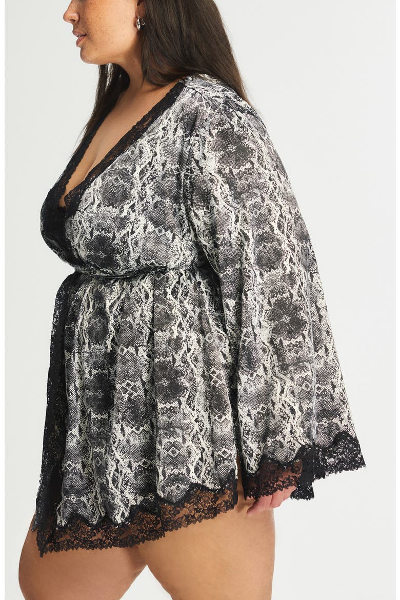 Satin Secrets Sleep Short Robe, Alternate, color, WHITE WINE NIOR VIPOR PRINT