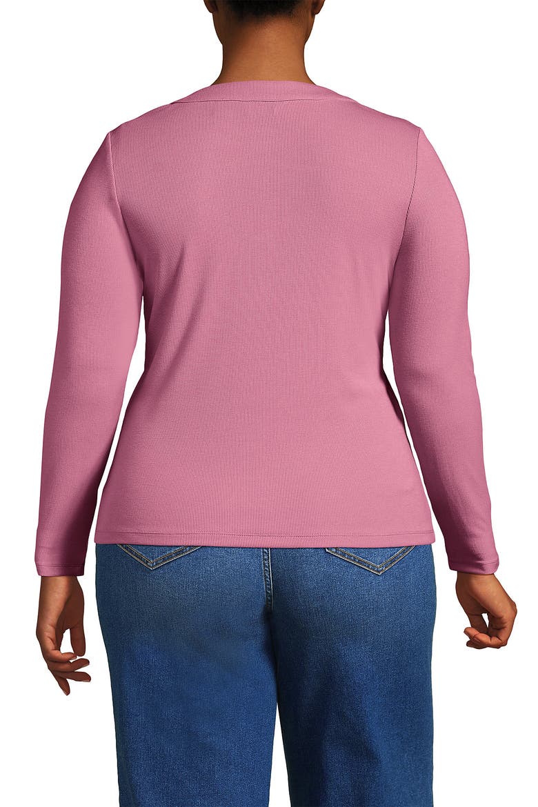 Plus Size Drapey Rib Fitted Long Sleeve Henley T-Shirt, Alternate, color, Soft English Rose