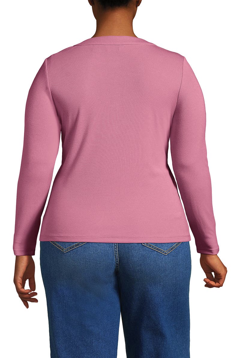 Lands' End Drapey Rib Skimming Long Sleeve Henley, Alternate, color, Soft English Rose