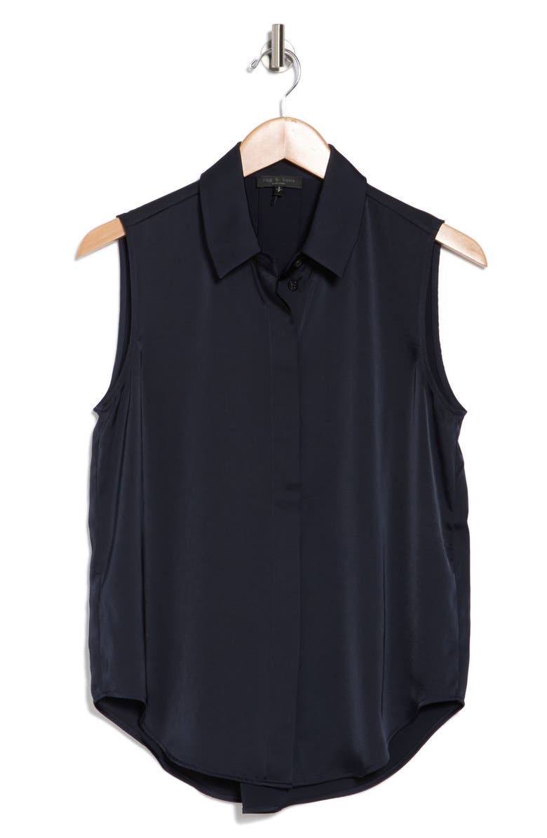 rag & bone Darla Sleeveless Satin Button-Up Shirt, Alternate, color, Salute