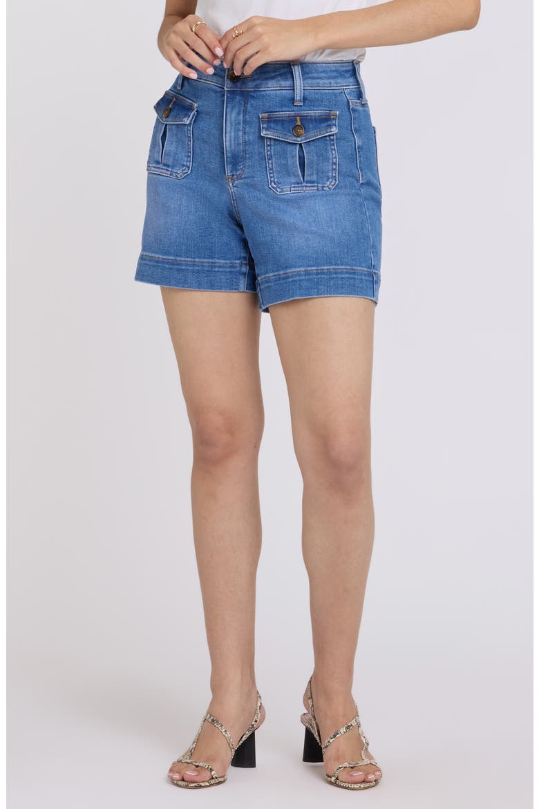 Berkyn Patch Pocket High Waist Denim Shorts, Main, color, BLUE PARADISE