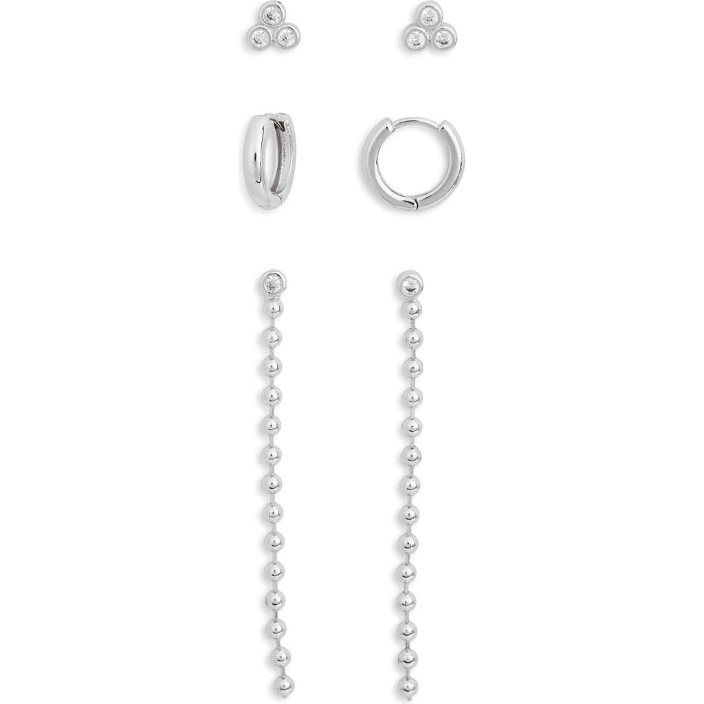 Nordstrom Rack Pack Of 3 Assorted Earrings In Clear- Silver