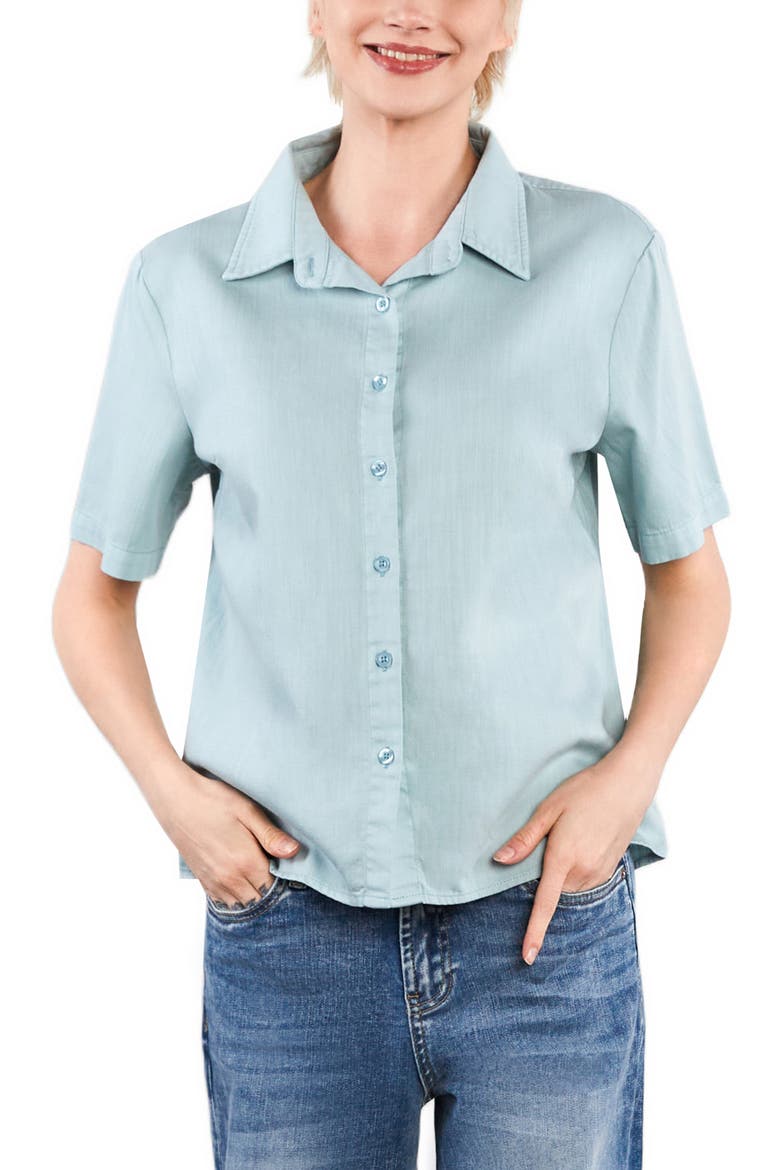 Flow Button-Up Shirt, Alternate, color, SEA BLUE