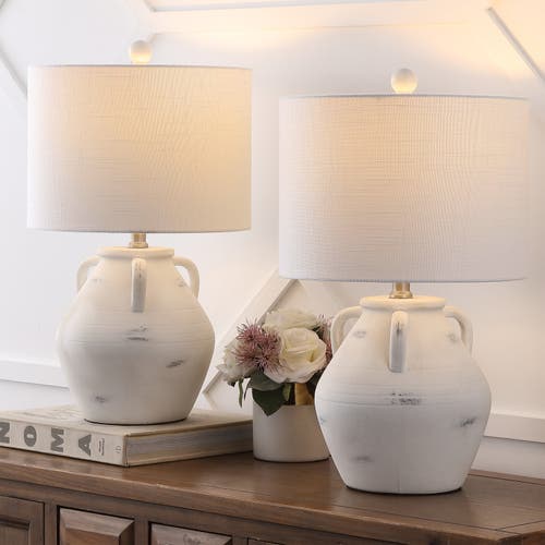 Jonathan Y Altea 20.5" Rustic Coastal Pottery Jar Led Table Lamp In White