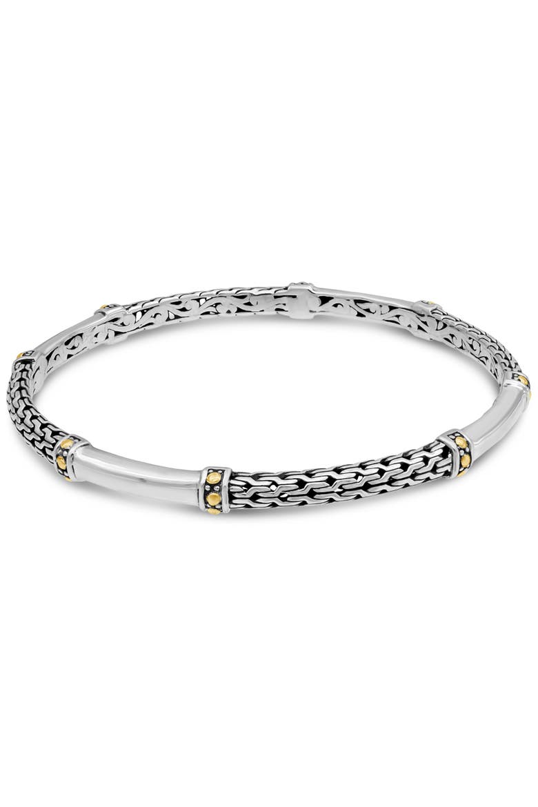 Dragon Bone Slide-on Bangle Bracelet in Sterling Silver and 18K Gold Accents, Main, color, Silver