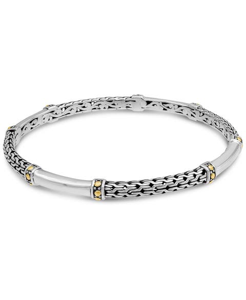 Dragon Bone Slide-on Bangle Bracelet in Sterling Silver and 18K Gold Accents