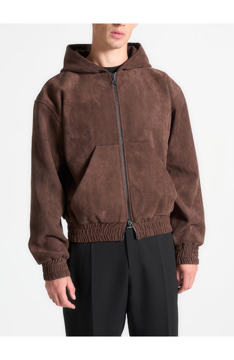 Manière De Voir Cropped Suede Hoodie, Alternate, color, Brown