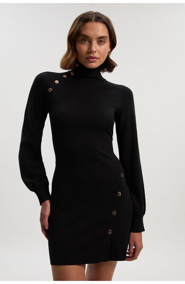 Karen Millen Viscose Blend Popper Knit Mini Dress, Main, color, Black