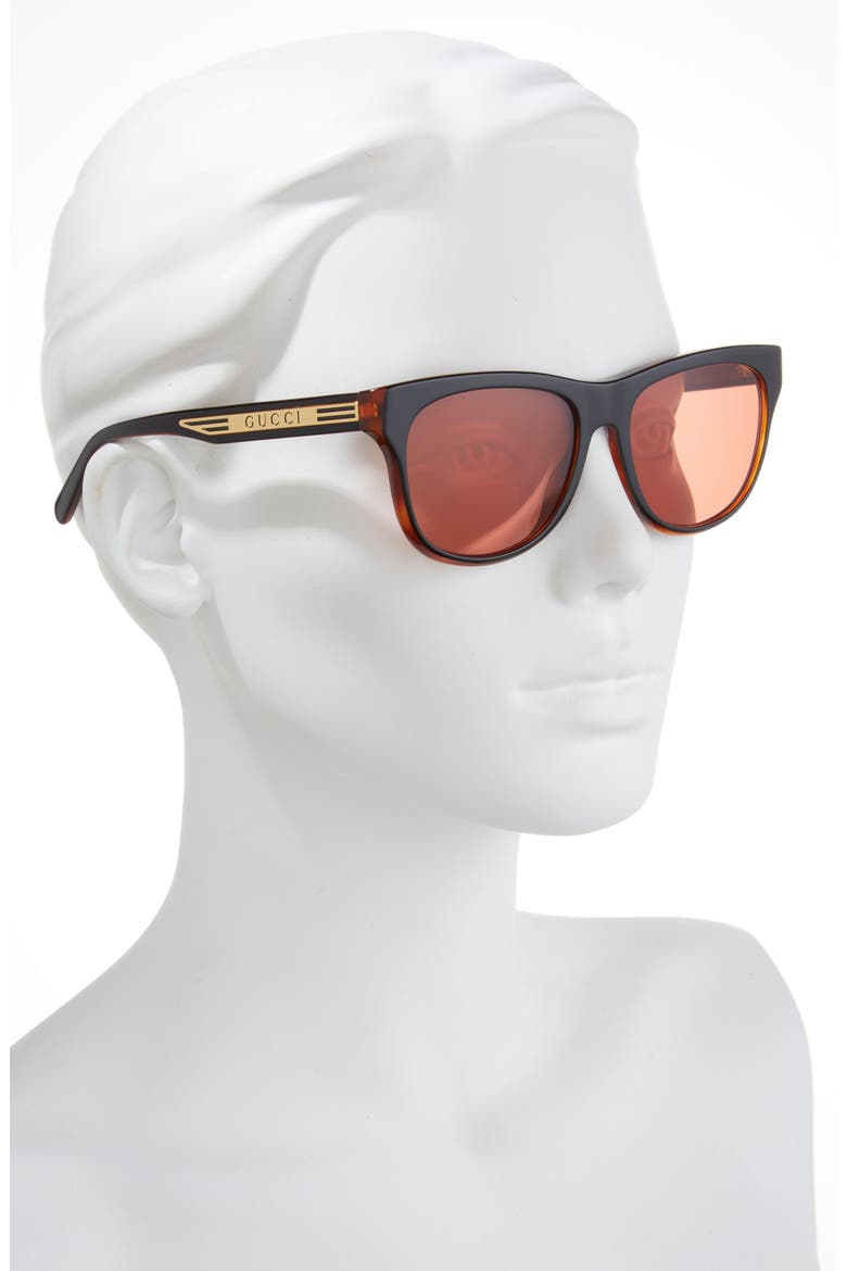 55mm Rectangular Sunglasses, Alternate, color, BLACK BLACK ORANGE