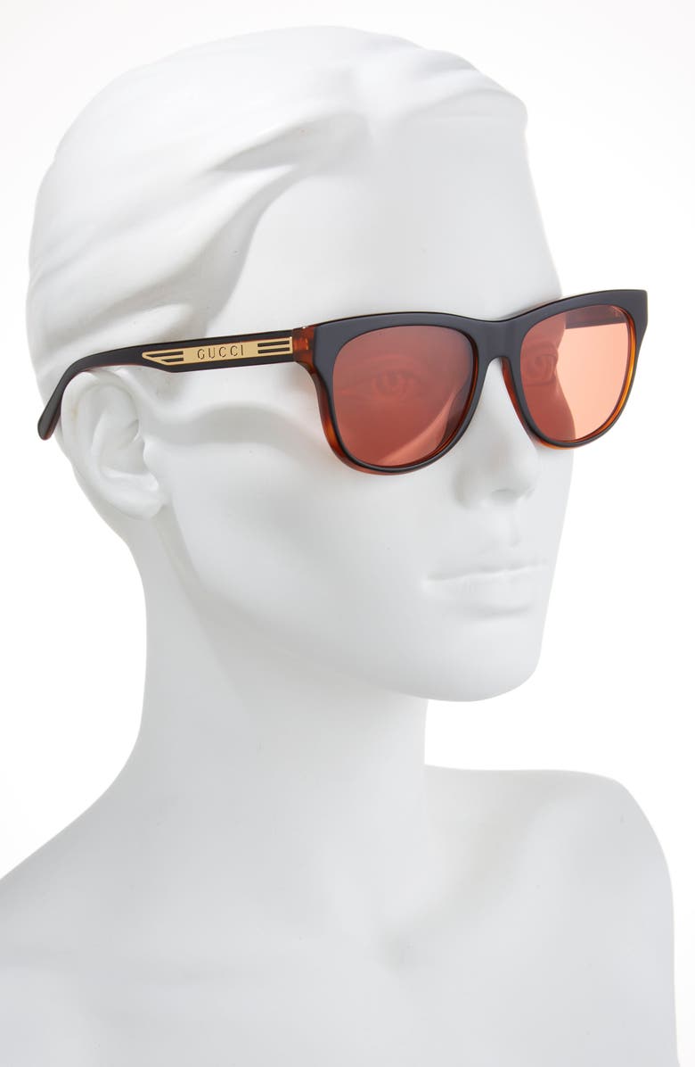 Gucci 55mm Square Sunglasses, Alternate, color, Black Black Orange