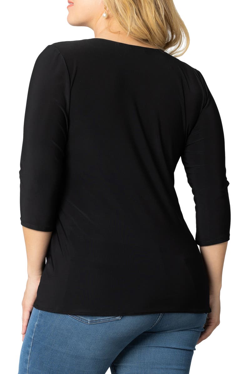 Kiyonna Faux Wrap Top, Alternate, color, Black
