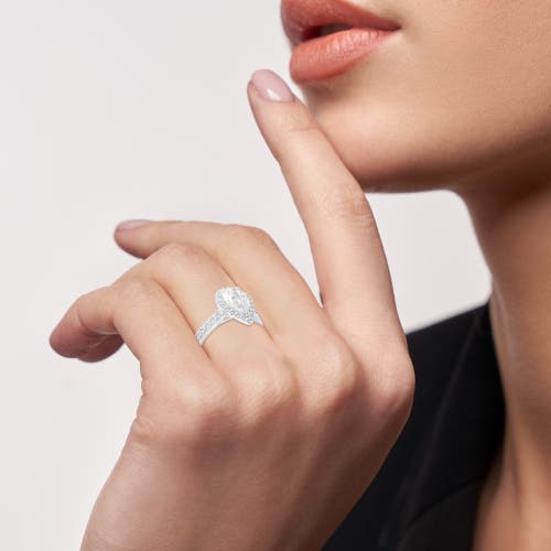 Luvmyjewelry Amani 14k White Gold Pear Lab Grown Diamond Halo Engagement Ring In 14k White Gold