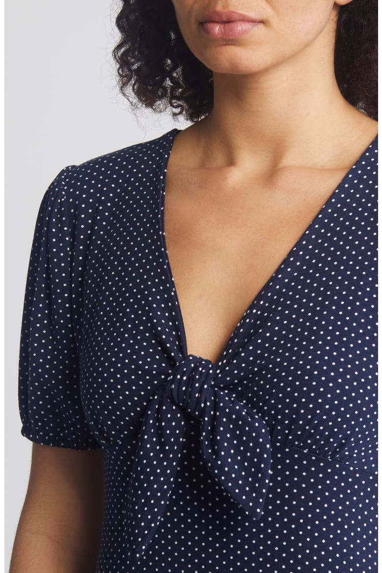 Polka Dot Puff Sleeve Midi Dress, Alternate, color, NAVY/ WHITE