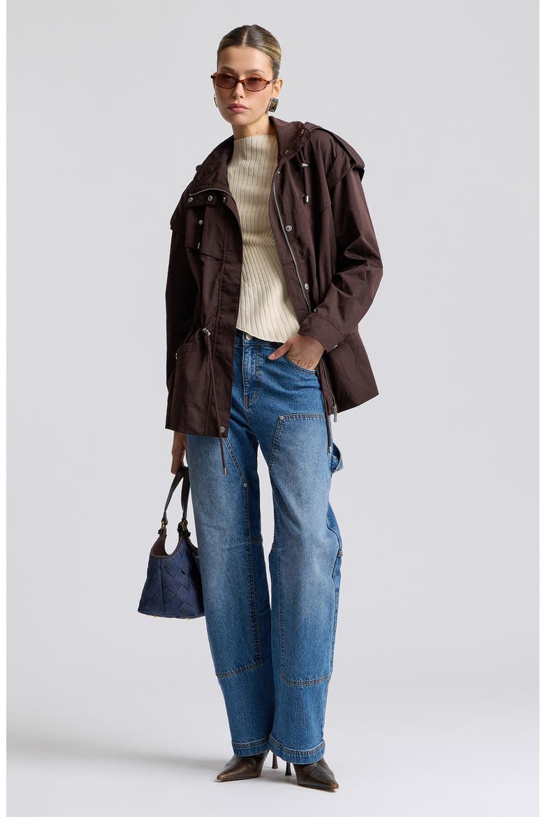 Hooded Drawstring Waist Jacket, Alternate, color, ESPRESSO