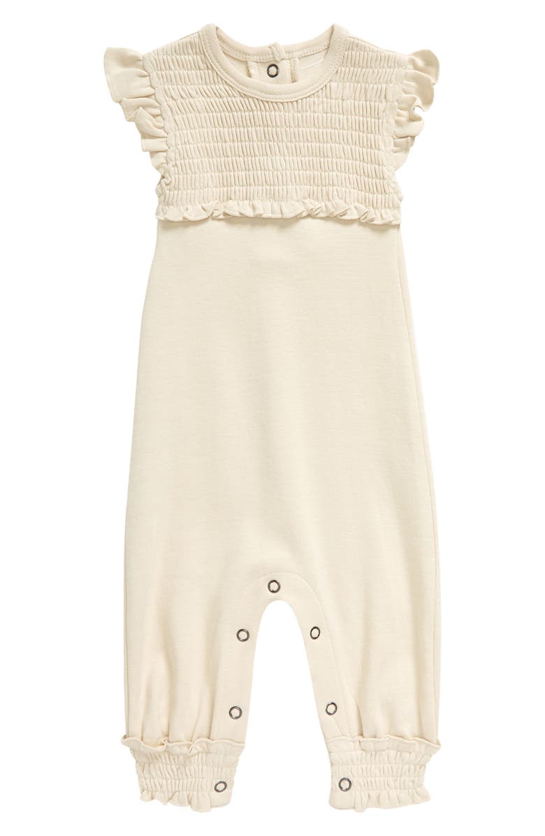 L'ovedbaby Ruffle Smocked Yoke Organic Cotton Romper, Main, color, 