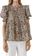 Free the Roses Animal Print Tiered Blouse