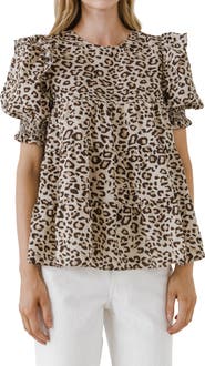 Free the Roses Animal Print Tiered Blouse