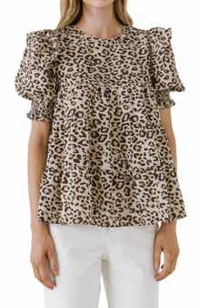 Free the Roses Animal Print Tiered Blouse