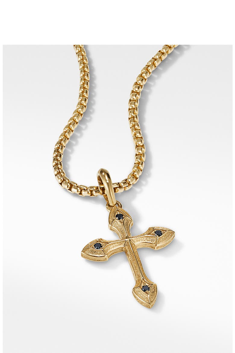 Small Gothic Cross Amulet with Pavé Stones & 18K Gold, Alternate, color, BLACK DIAMOND