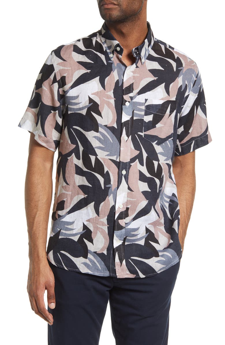 NN07 Tyrion Short Sleeve Linen Button-Down Shirt, Main, color,